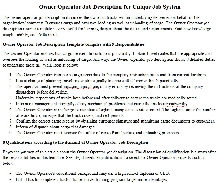 Flow back operator job description
