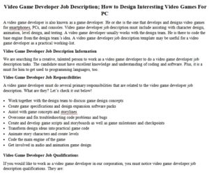 Video game development job postings