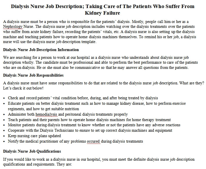 acute dialysis nurse job description
