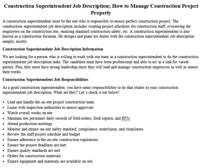 Construction Superintendent Job Description; How to Manage Construction