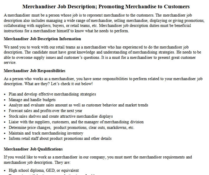 Merchandiser job description uae