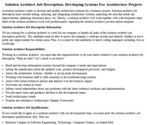 Solution Architect Job Description; Developing Systems For Architecture