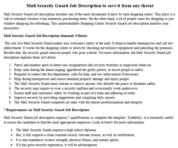 Mall security officer job description