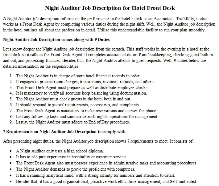 Night Auditor Job Description | room surf.com