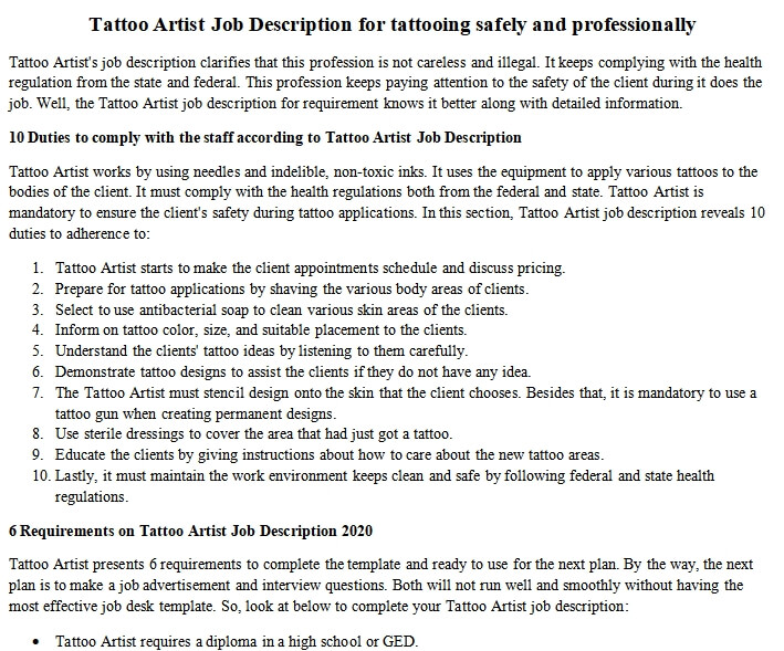 Tattoo Artist Job Description for tattooing safely and