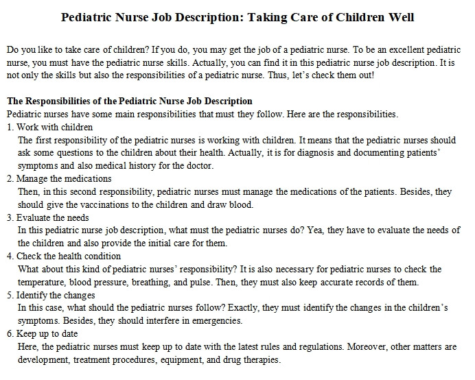 Job descripition pediatric nursing