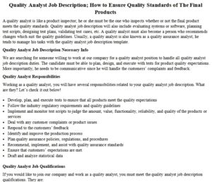 Quality Analyst Job Description How to Ensure Quality Standards of The 