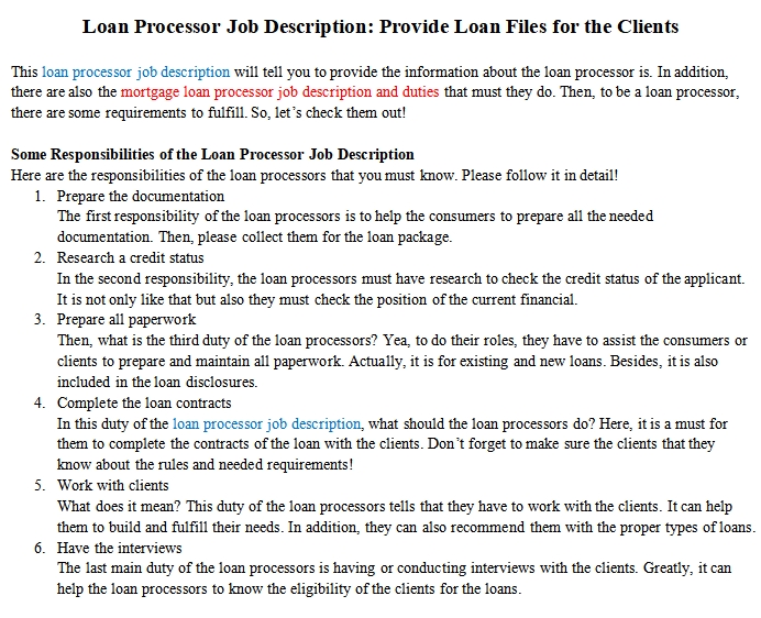 What is a mortgage loan processors job