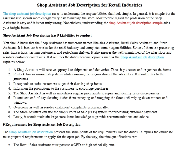 Duties Of A Shop Assistant