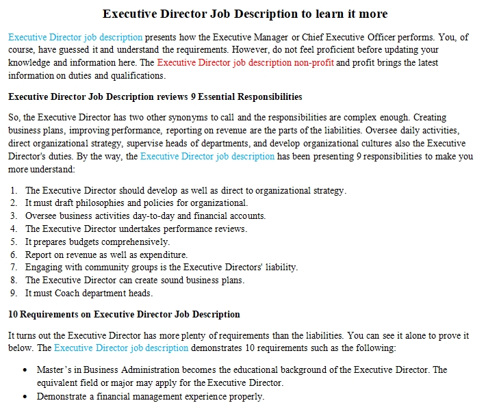 Executive Director Job Description To Learn It More Room Surf