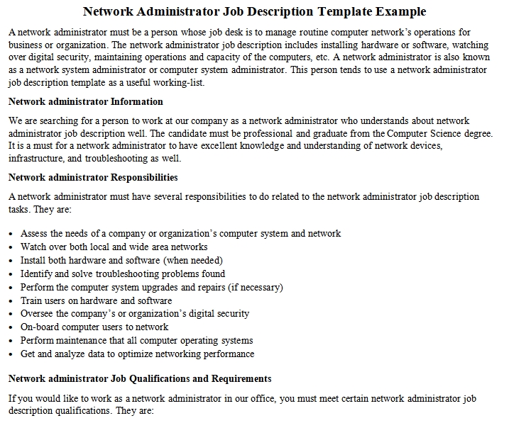 what is the system network administrator job responsibilities