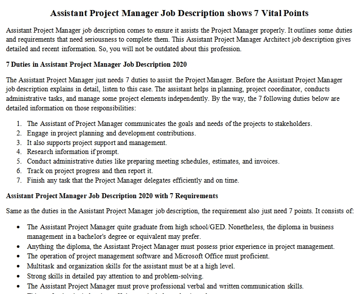  Assistant Project Manager Job Description Shows 7 Vital Points Room 