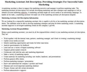 Marketing Assistant Job Description; Providing Strategies For