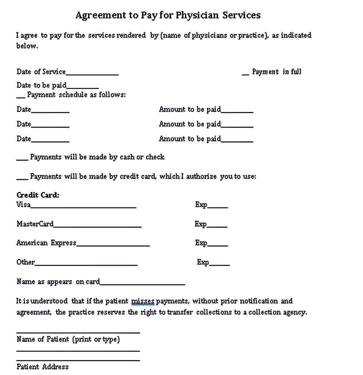 Payment Plan Agreement Template  room surf.com For Credit Card Payment Plan Template