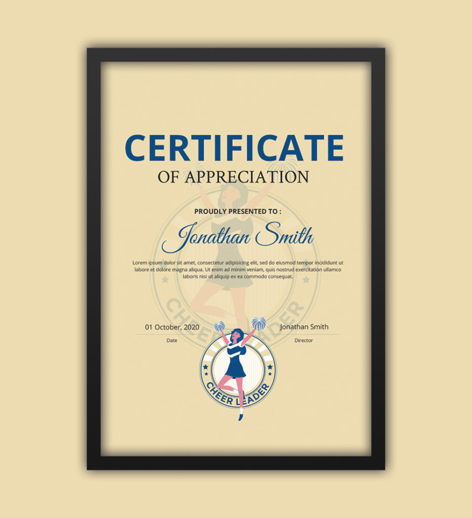 Cheerleading Certificate Customizable PSD Template room