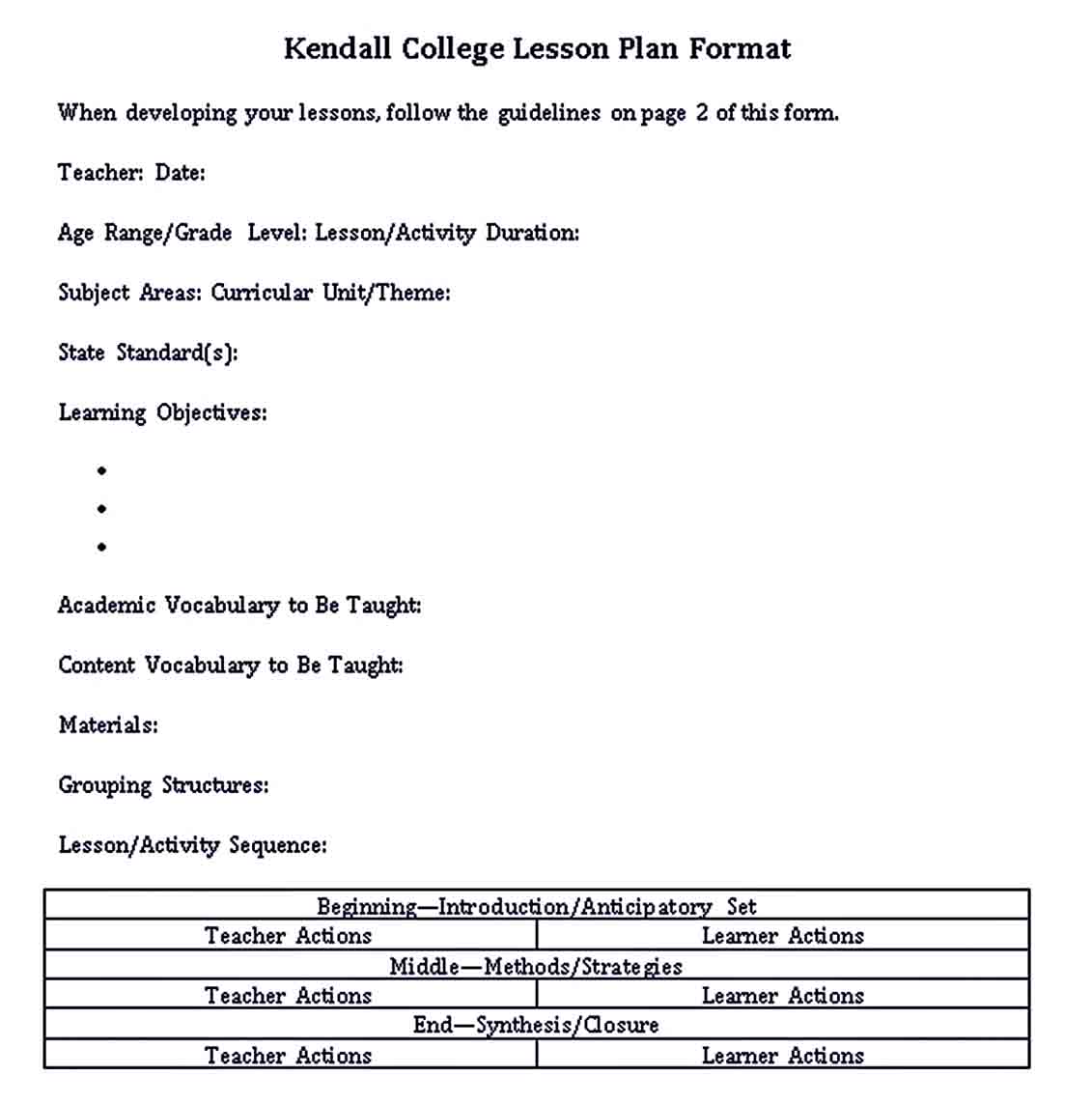 Lesson Plan Template Doc  room surf.com Inside Madeline Hunter Lesson Plan Template Word