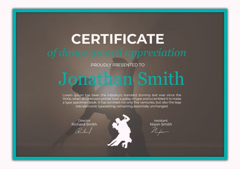 Dance Award Certificate Template Photoshop 