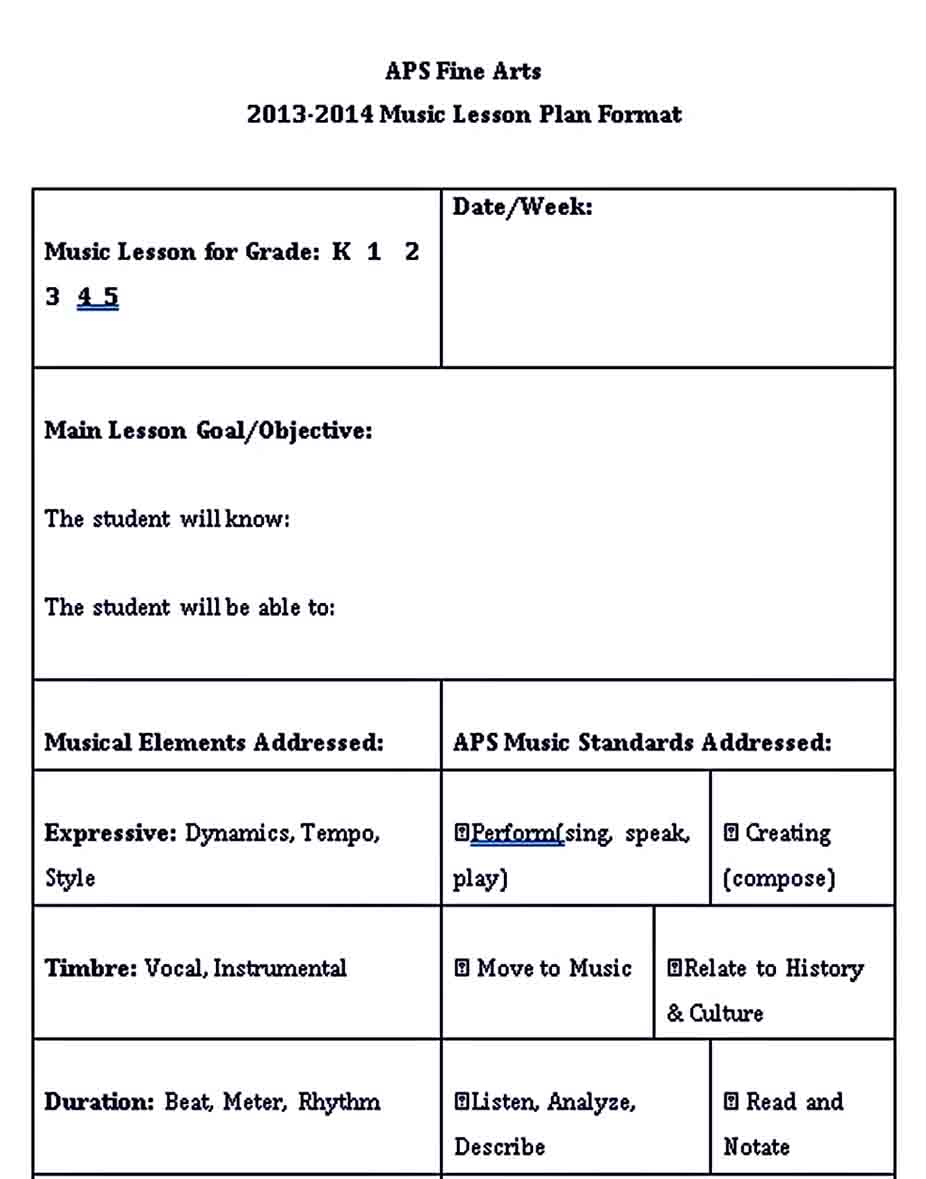Free elementary lesson plan template