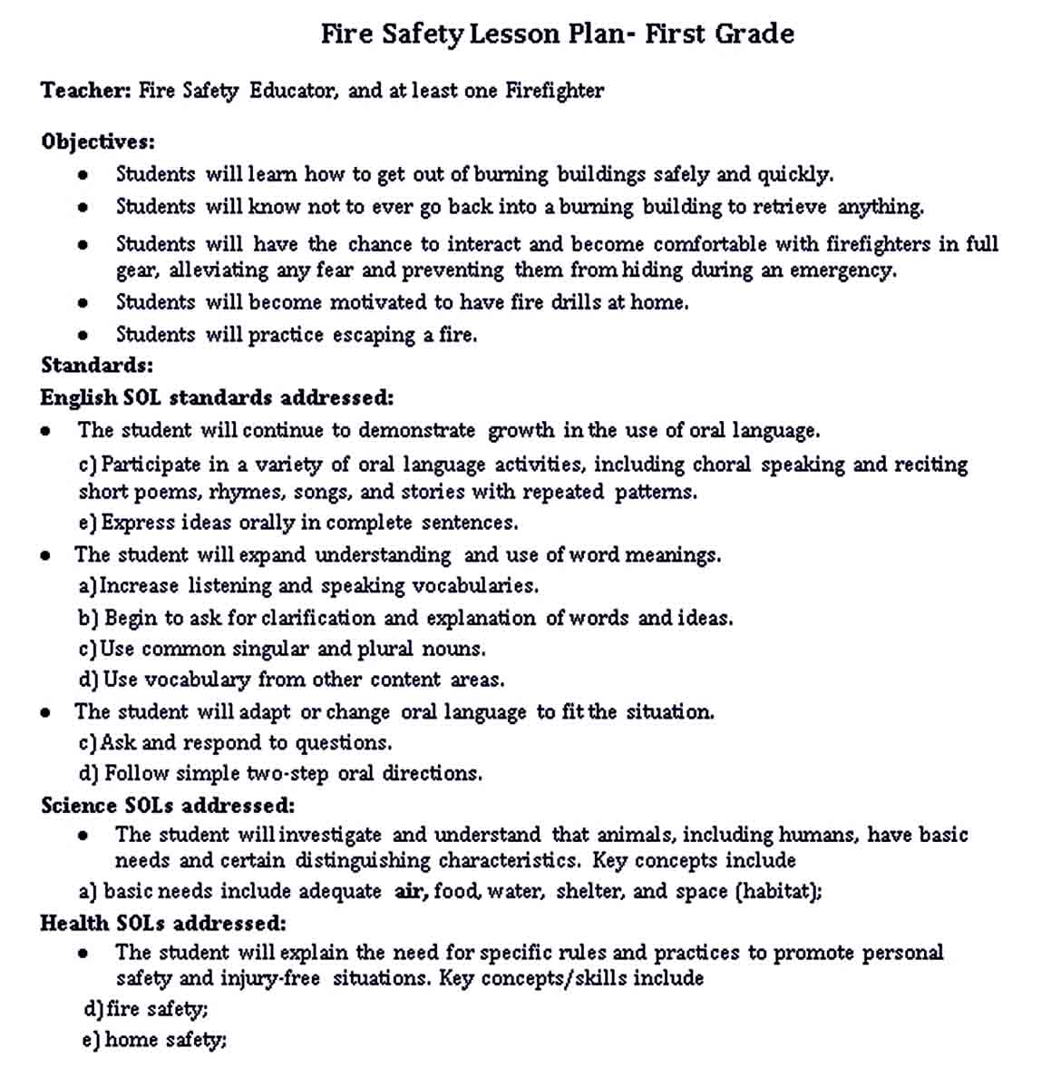 Lesson Plan For 1st Grade Templates Room