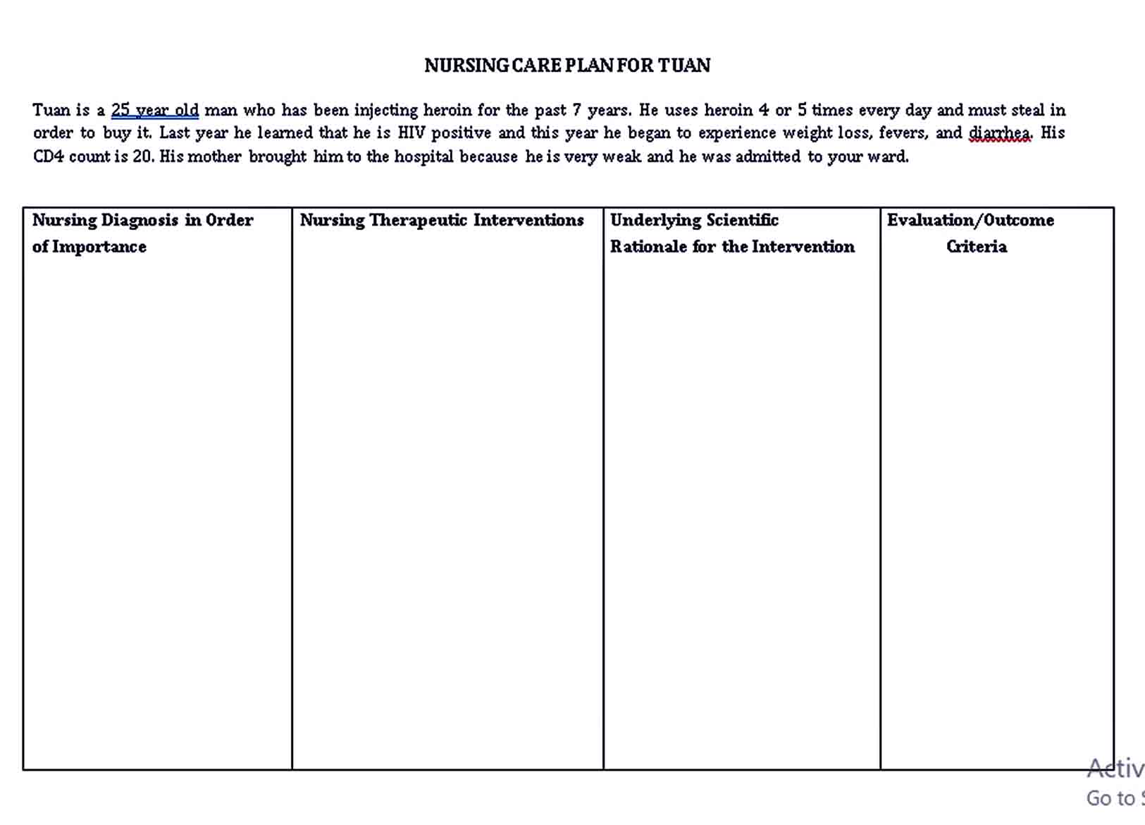 Blank Printable Care Plan Template