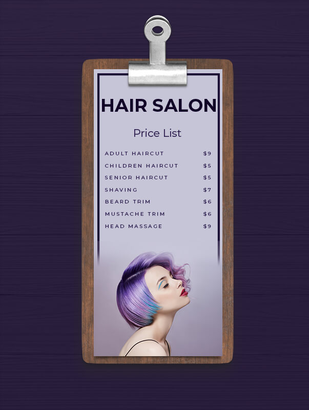 Hair Salon Menu Customizable PSD Template | room surf.com