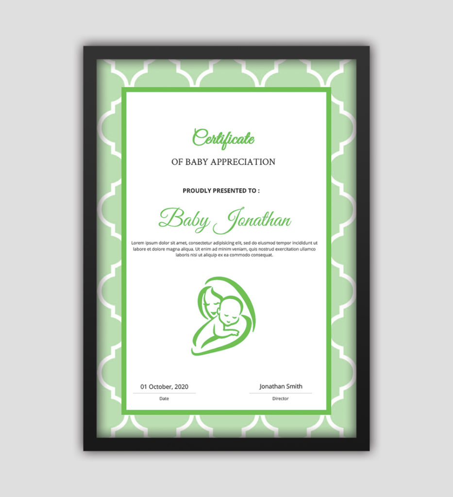 PSD Template For Baby Certificate