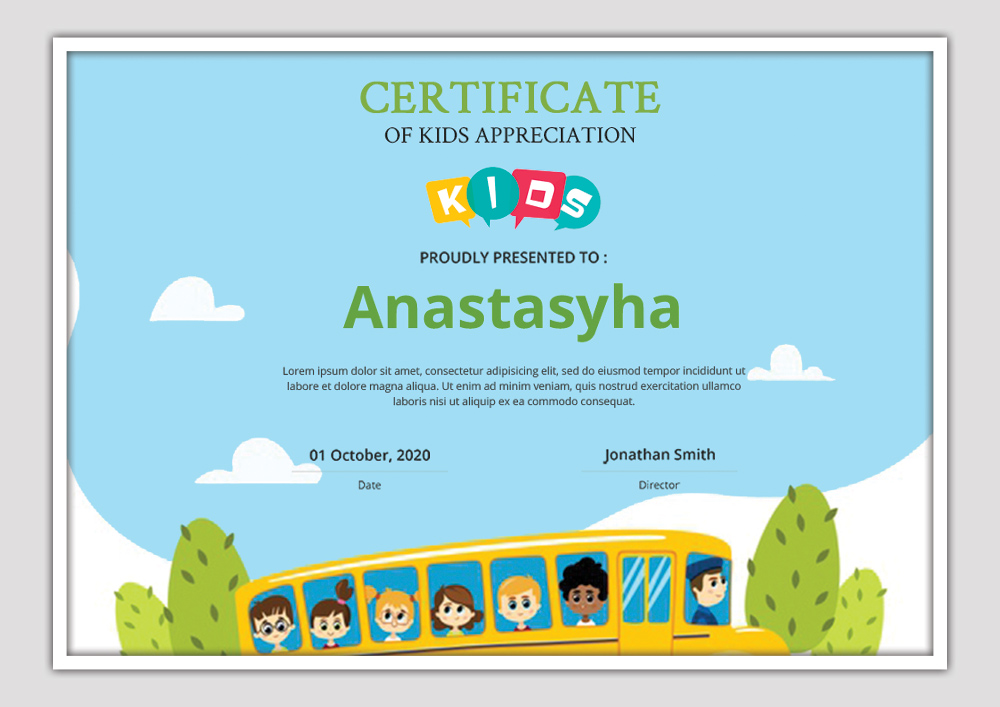 PSD Template For Kids Certificate