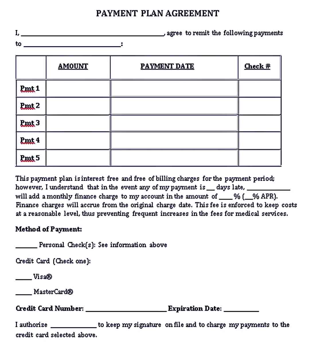 Payment Plan Agreement Template  room surf.com Intended For Credit Card Payment Plan Template