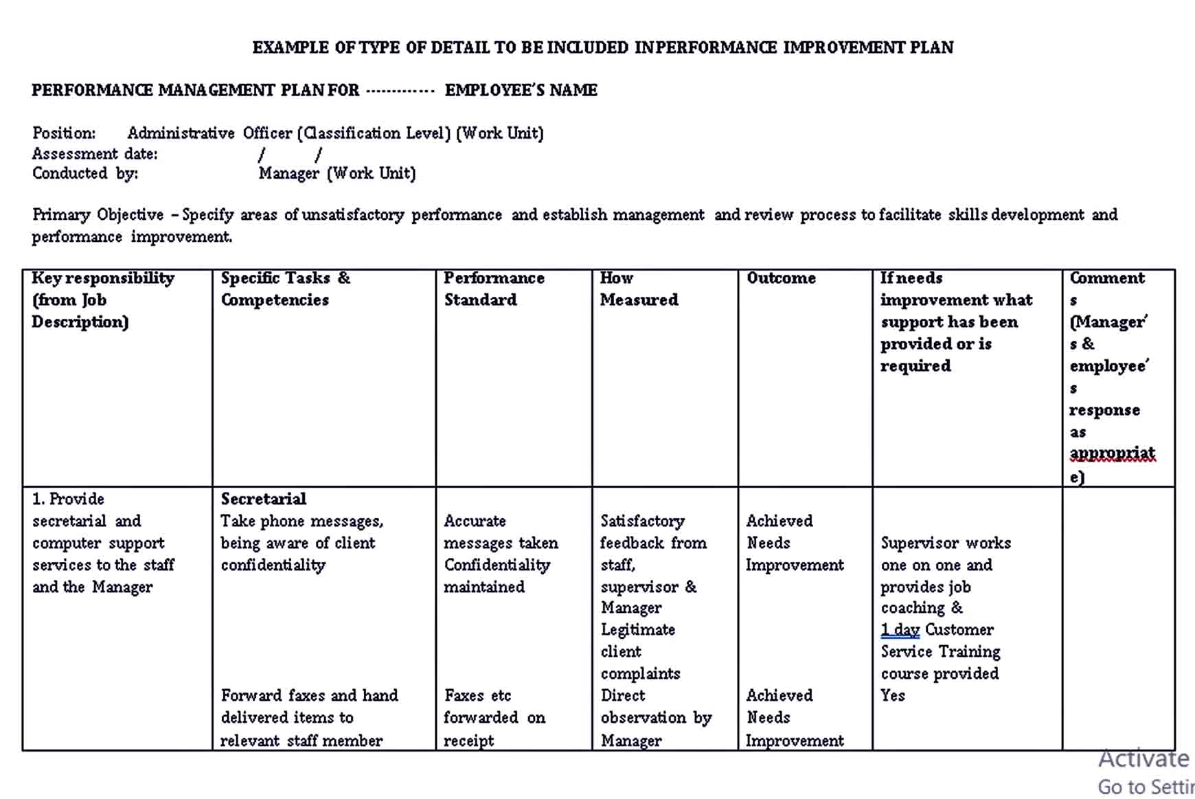 erformance Management Plan Template room surf com