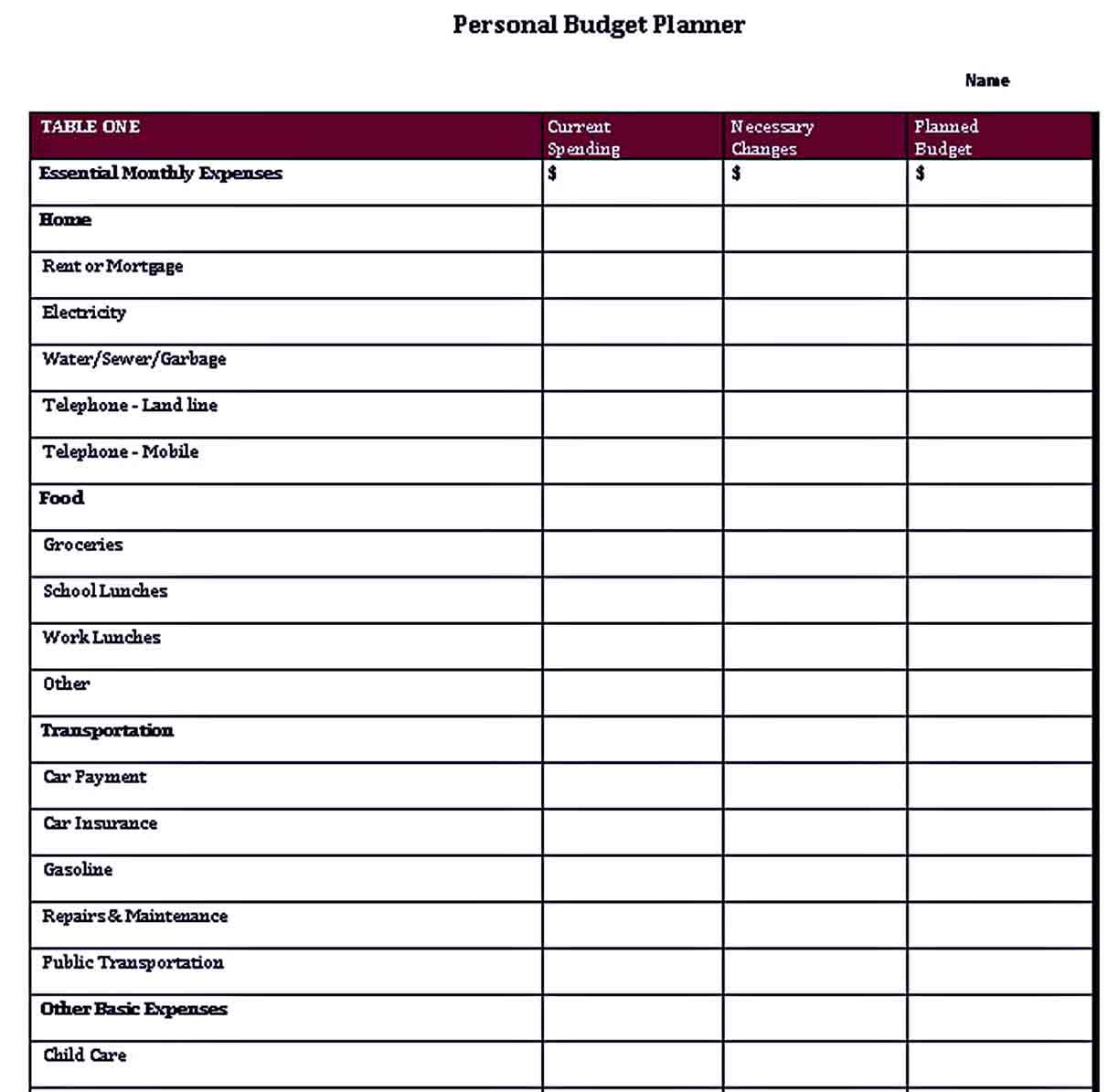 monthly budget planning