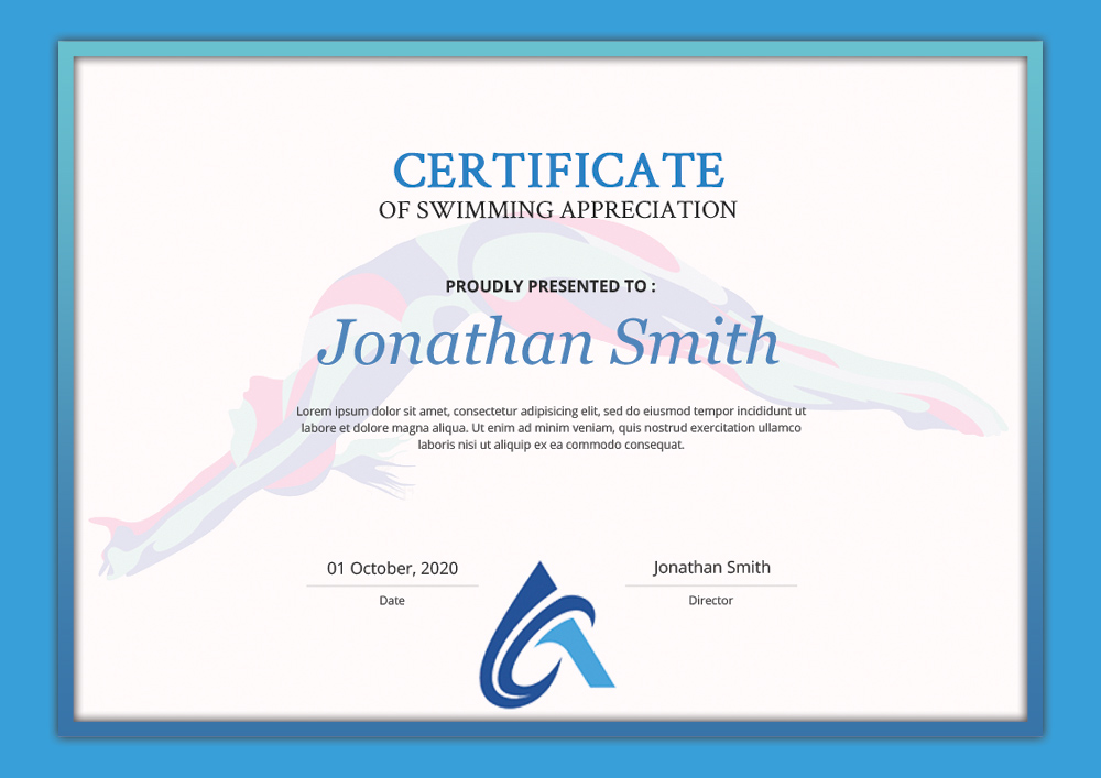 Swimming Certificate Template Sample