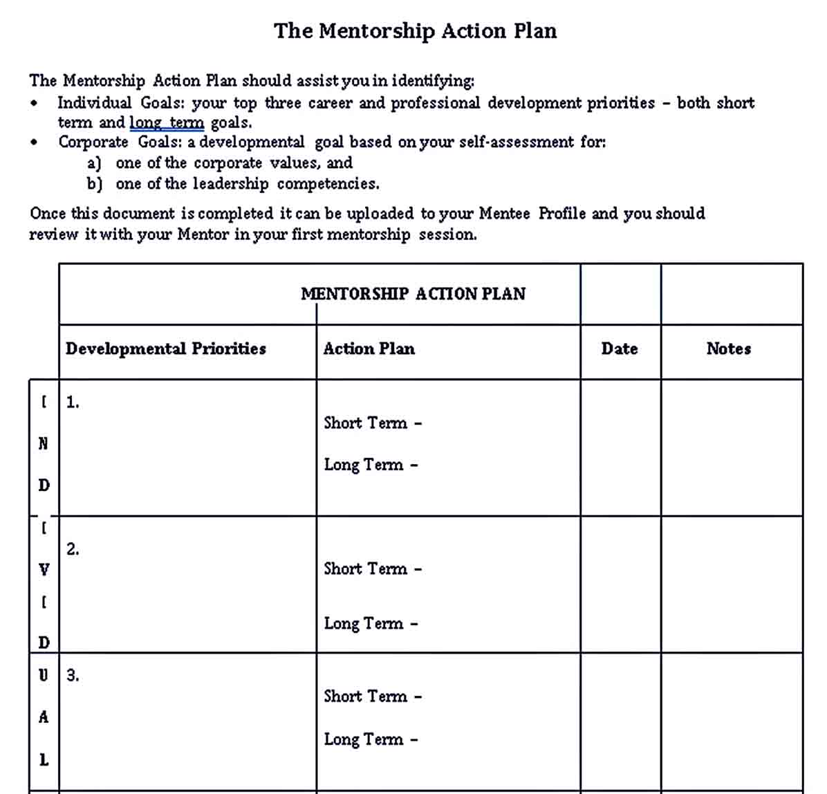 Mentoring Action Plan Templates room