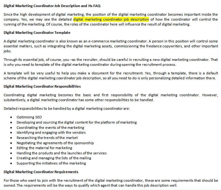 Digital Marketing Coordinator Job Description And Its FAQ Room Surf