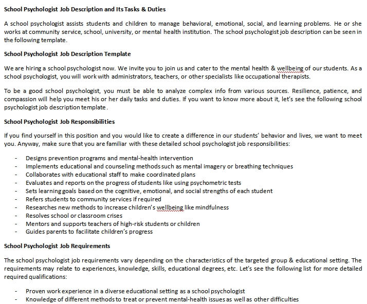 School Psychologist Job Description and Its Tasks & Duties room