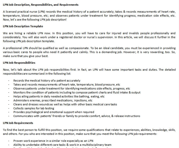 LPN Job Description Responsibilities And Requirements Room Surf
