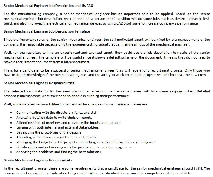  Senior Mechanical Engineer Job Description And Its FAQ Room Surf