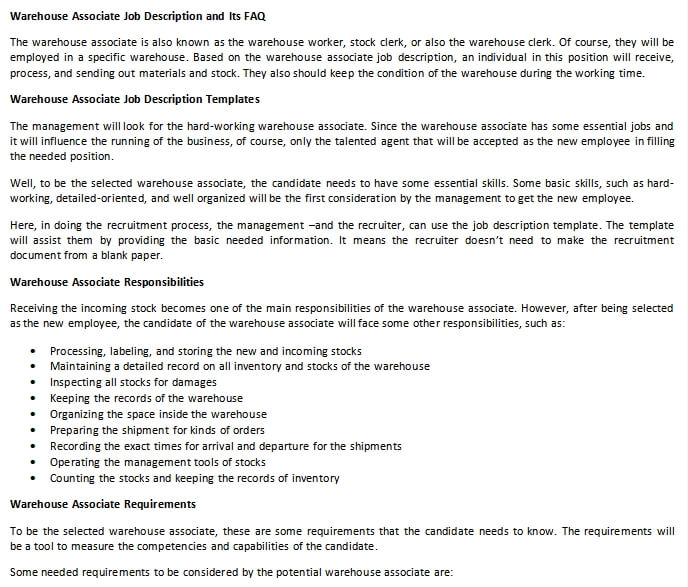 Warehouse Associate Job Description And Its Faq Room 5541