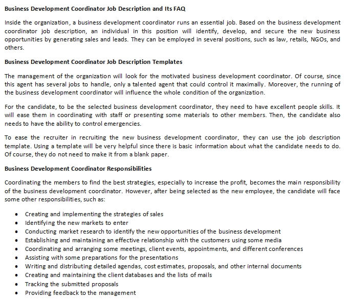 Business Development Coordinator Job Description And Its FAQ Room 