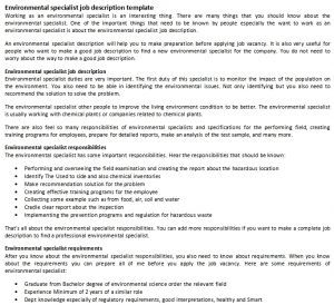 Environmental specialist job description template | room surf.com