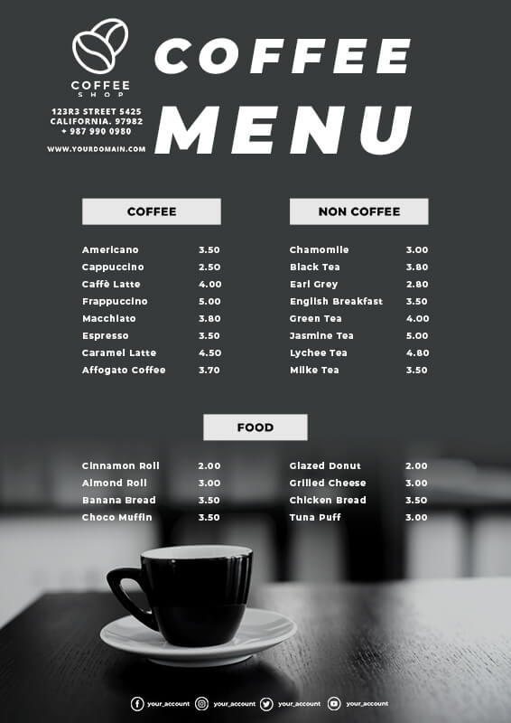 10 Coffee Shop Menu Template Free PSD Room Surf