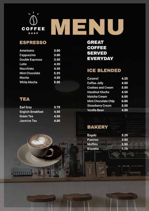 Coffee Shop Menu List