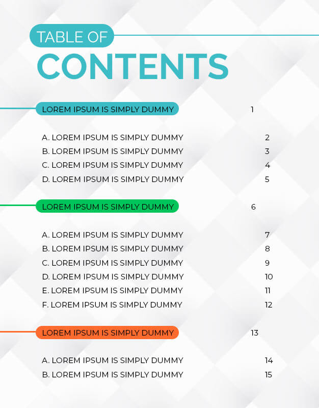 Table Of Contents Template Design Printable