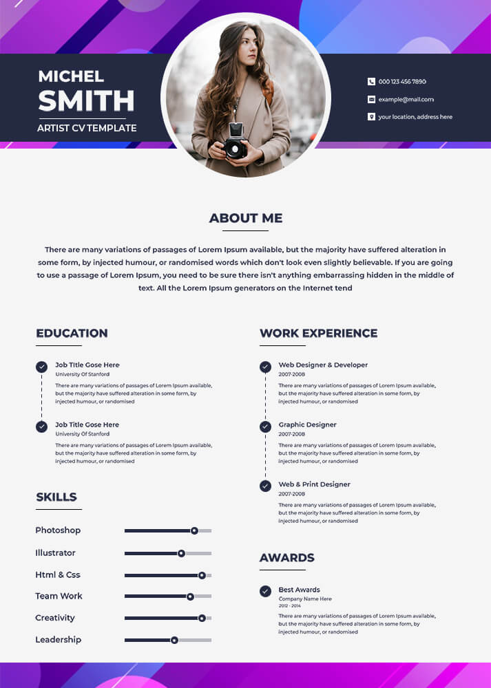 10 Artist CV Free Template In PSD Room Surf