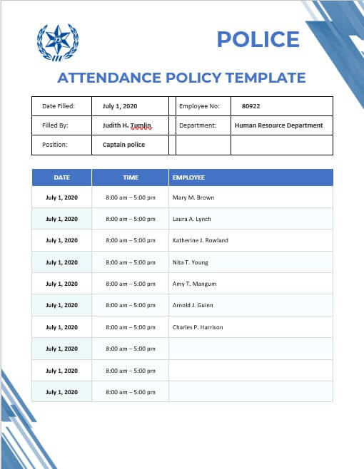 Time And Attendance Policy Template