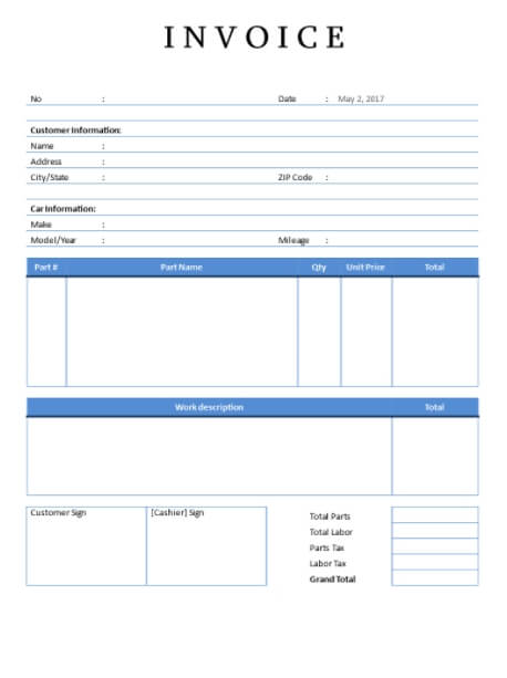 7 Auto Repair Receipt Template Room Surf