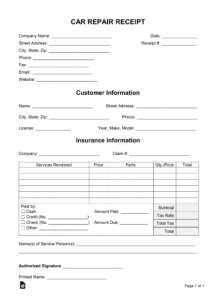 7+ Auto Repair Receipt Template  room surf.com