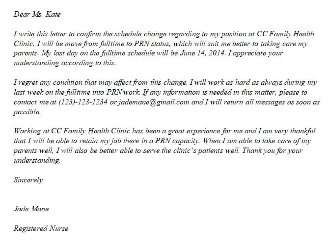 10. A Resignation Letter From Fulltime To PRN