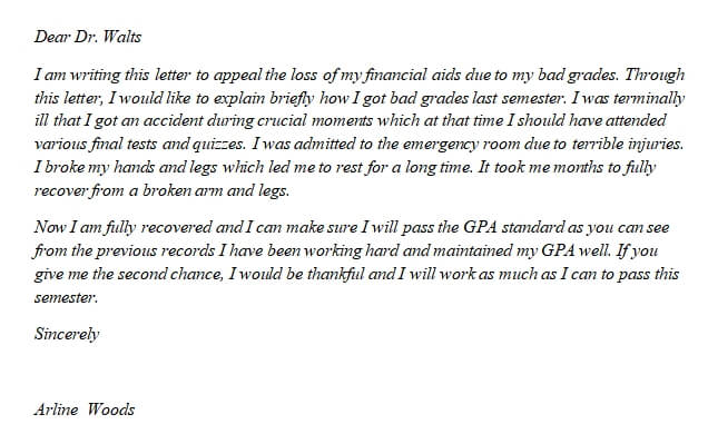 15. Financial Aid Appeal Letter For Bad Grades