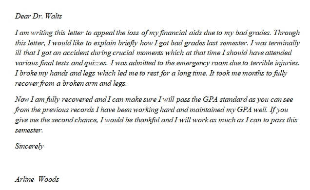 Financial Aid Appeal Letter For Bad Grades And The Example Room 6384