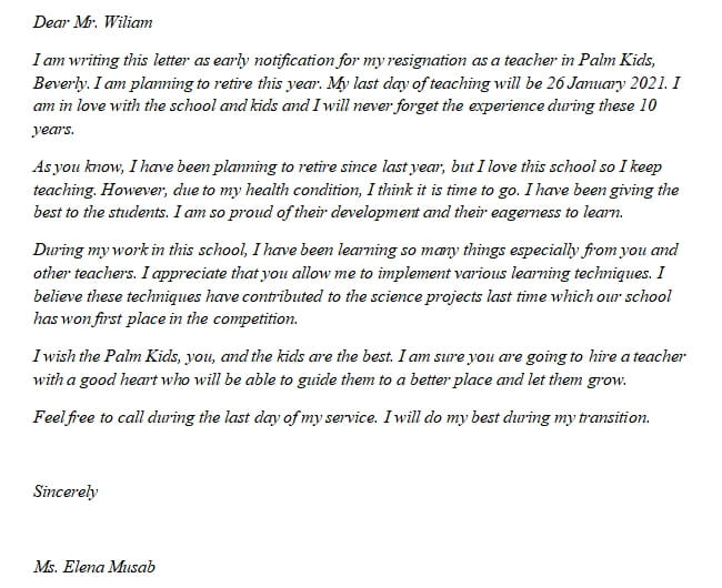 16. Teacher Retirement Letter